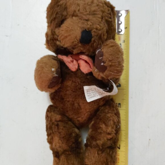 Vintage 8 Inch Brown Teddy Bear Plush Fully Jointed Glass Eyes Classic 80s/90s - Picture 7 of 9